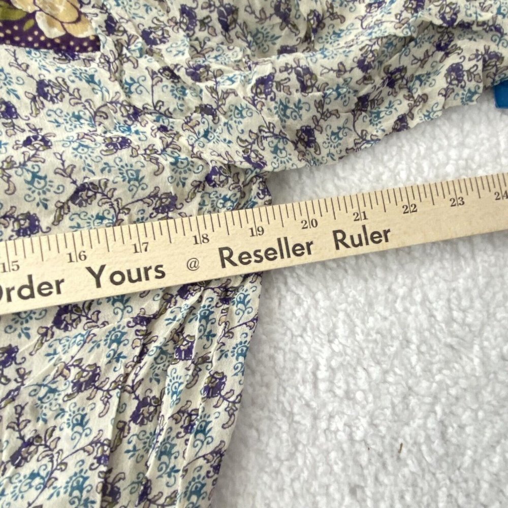 Lucky Brand Blouse Womens L Blue Purple Peasant Y2K Fairy Boho Festival‎ Artsy - Picture 13 of 16